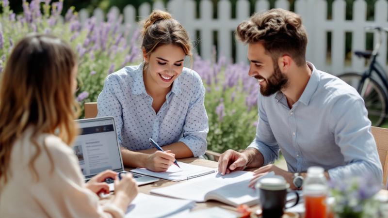Couple reviewing wedding vendors checklist in a Dutch garden in 2026