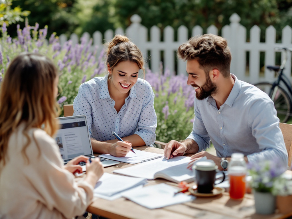 Couple reviewing wedding vendors checklist in a Dutch garden in 2026